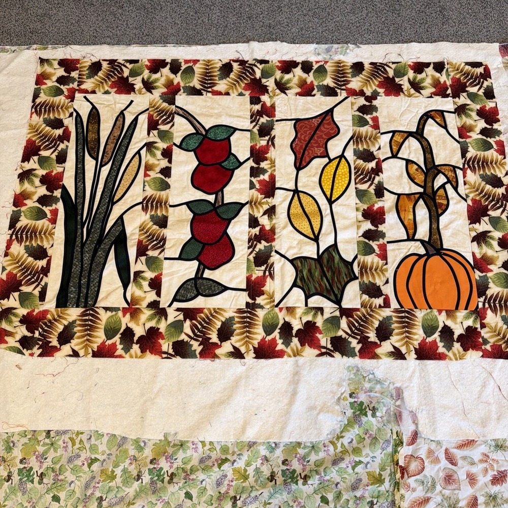 Handmade Fall Appliqué Quilted Wall Hanging Unfinished, Needs‎ Binding 42x28"